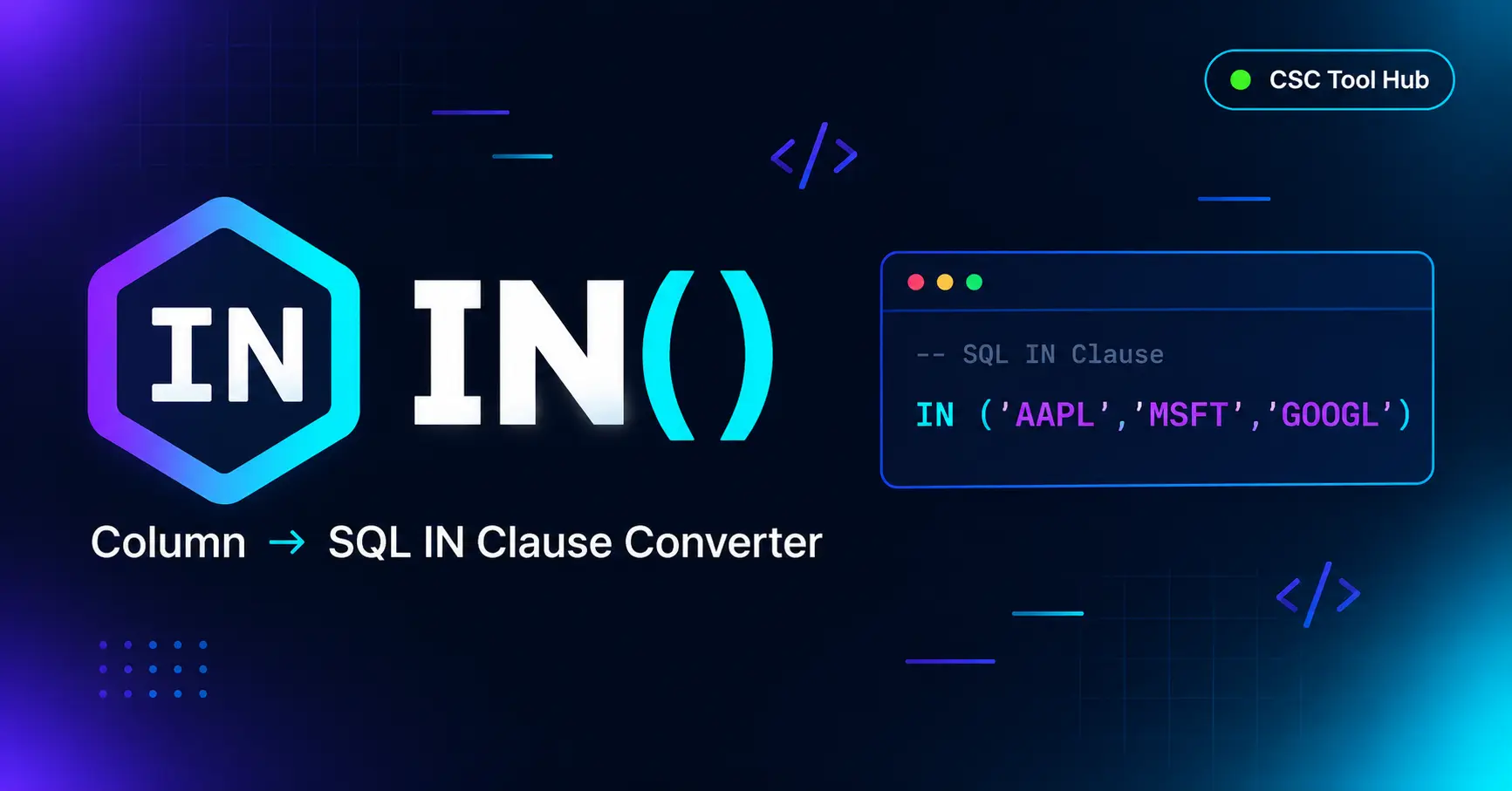 Free online tool to convert Excel column to comma separated list with single quotes. Paste, upload, dedupe & copy SQL-ready lists instantly. 100% client-side.